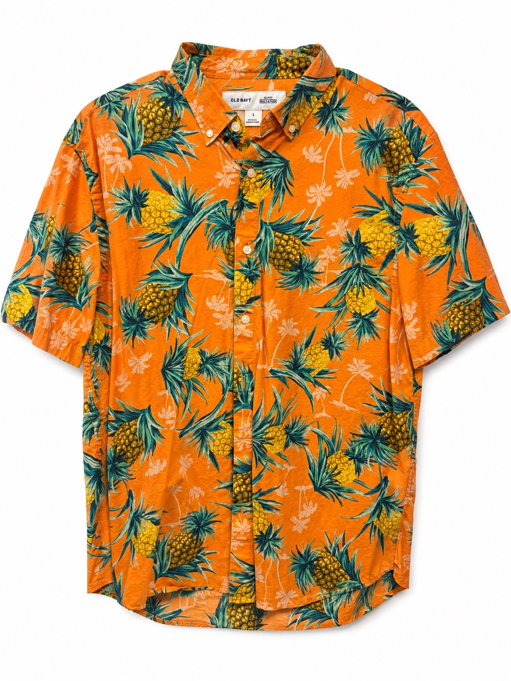 Old Navy Men’s Large Orange Pineapple Tropical Button Down Shirt Slim Fit